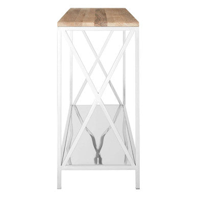 Natural Oak Wood Console Table with Silver Mirrored Lower Shelf, Chiswick