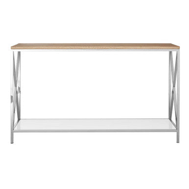 Natural Oak Wood Console Table with Silver Mirrored Lower Shelf, Chiswick