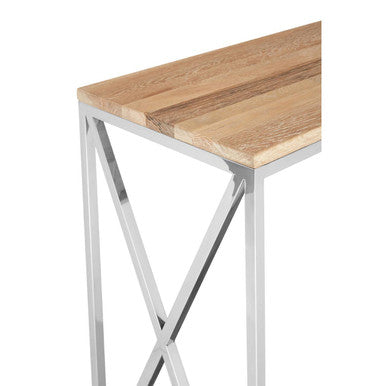 Natural Oak Wood Console Table with Silver Mirrored Lower Shelf, Chiswick
