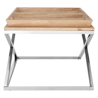 Silver Oak Wood Coffee Table with 2 Removable Tray Tops, Holland Park
