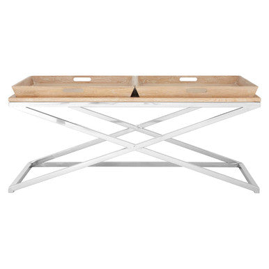 Silver Oak Wood Coffee Table with 2 Removable Tray Tops, Holland Park