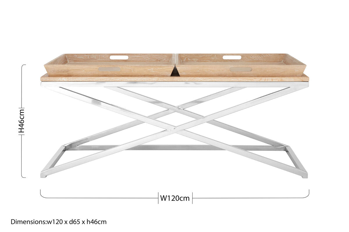 Silver Oak Wood Coffee Table with 2 Removable Tray Tops, Holland Park