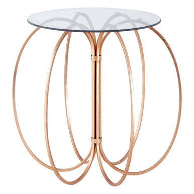 Glass Top Convex Round Table with Rose Gold Iron Frame, Lexa
