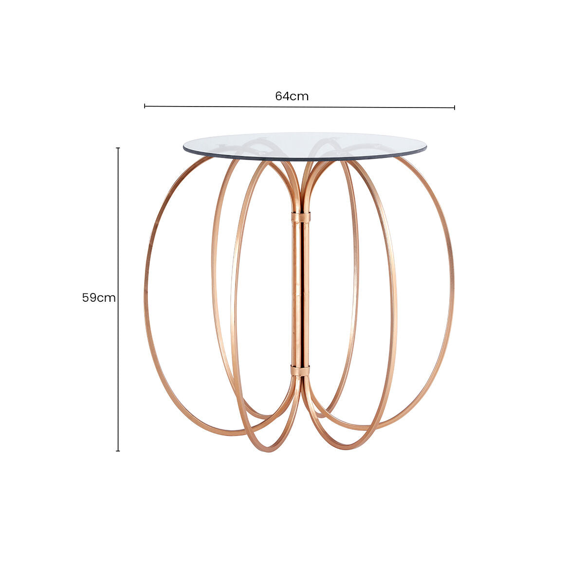 Glass Top Convex Round Table with Rose Gold Iron Frame, Lexa