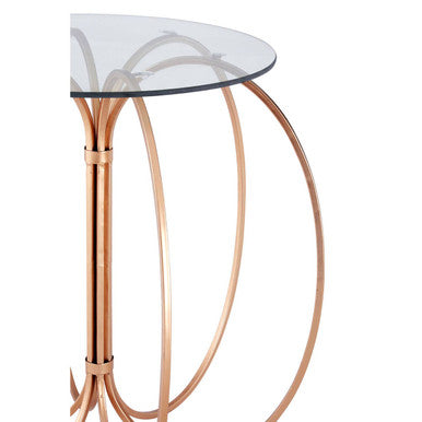 Glass Top Convex Round Table with Rose Gold Iron Frame, Lexa