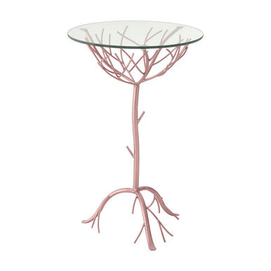 Rose Gold Galass Top Round Table with Branch Detailing, Lexa