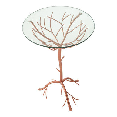 Rose Gold Galass Top Round Table with Branch Detailing, Lexa