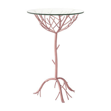 Rose Gold Galass Top Round Table with Branch Detailing, Lexa