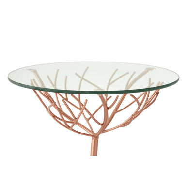 Rose Gold Galass Top Round Table with Branch Detailing, Lexa