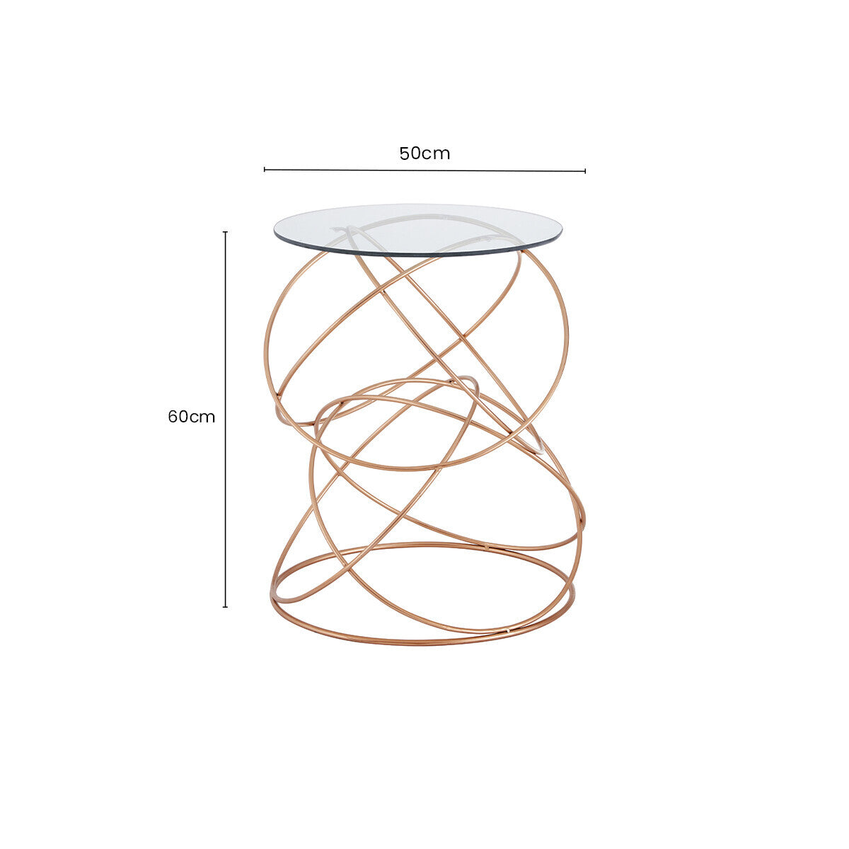 Rose Gold Round Table with Tempered Glass Surface and Geometric Detailing, Lexa