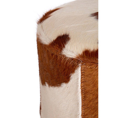 Kensington Townhouse Brown and White Hair on Leather Stool with Stitched Detail