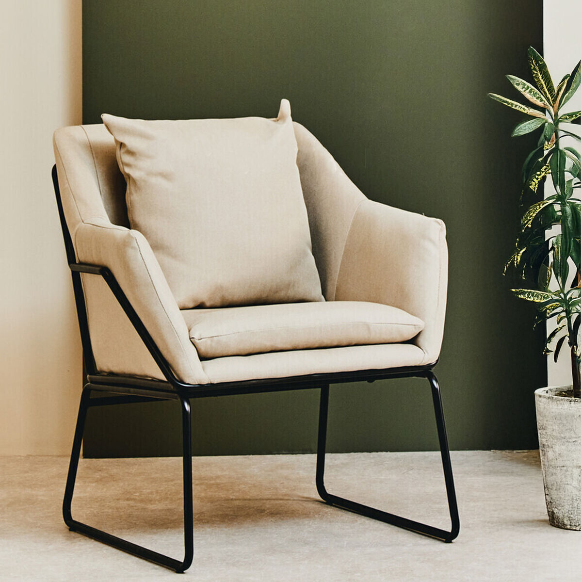 Stockholm Stone Fabric Armchair with Cushion