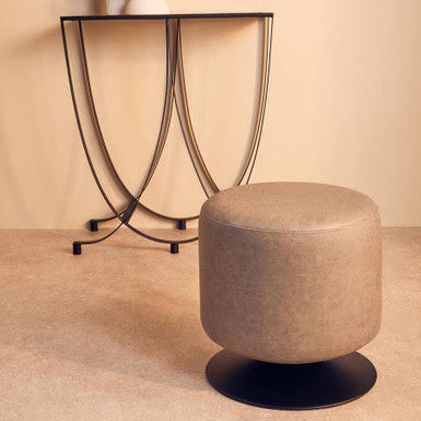 Dalston Grey Leather Effect Pouffe with Cushion