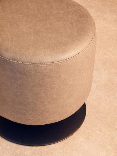 Dalston Grey Leather Effect Pouffe with Cushion