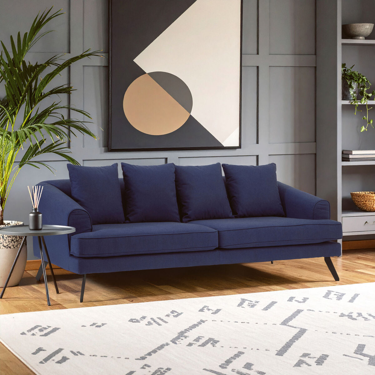 3 Seater Navy Fabric Sofa, Mylo