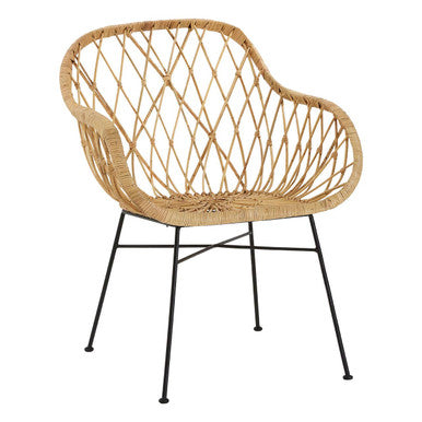Java Natural Rattan Chair with Geometric Lattice Design