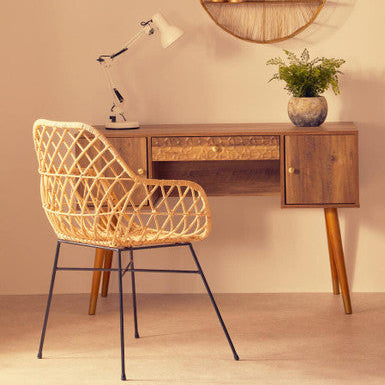 Java Natural Rattan Chair with Geometric Lattice Design