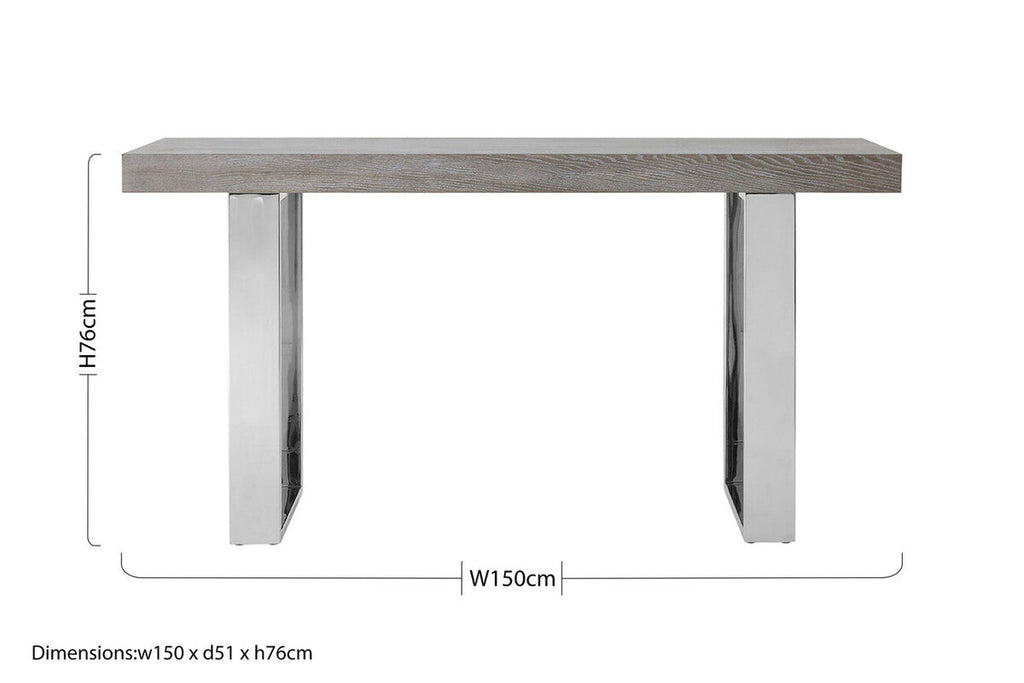 Grey Elm Wood Console Table with Stainless Steel U-Shape Legs | Ulmus
