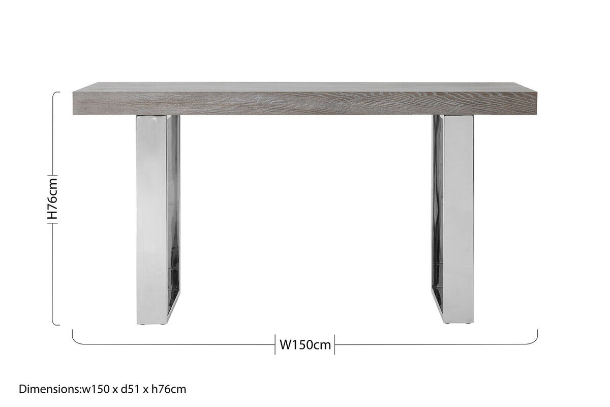 Grey Elm Wood Console Table with Stainless Steel U-Shape Legs | Ulmus