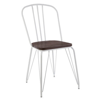 District White Metal Frame with Elm Wood Dining Chair