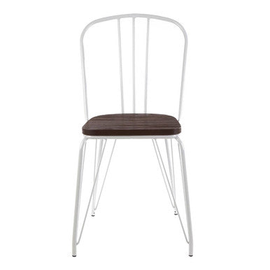 District White Metal Frame with Elm Wood Dining Chair