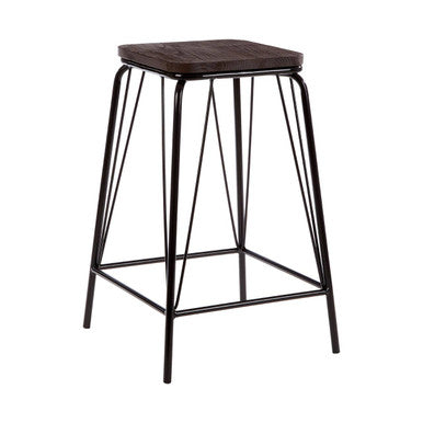 District Black Elm Wood Stool with Black Metal Frame