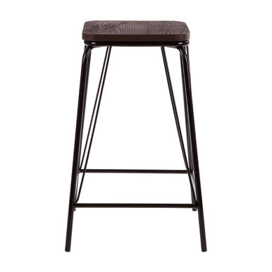 District Black Elm Wood Stool with Black Metal Frame