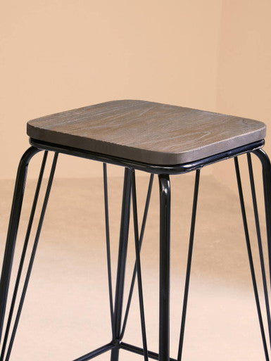 District Black Elm Wood Stool with Black Metal Frame