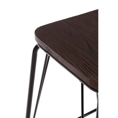District Black Elm Wood Stool with Black Metal Frame