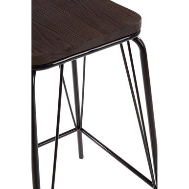 District Black Elm Wood Stool with Black Metal Frame