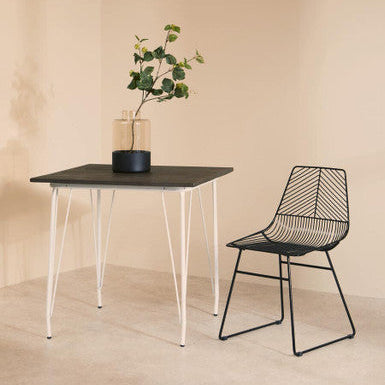 White Metal Legs and Brown Elm Wood Top Square Dining Table, District