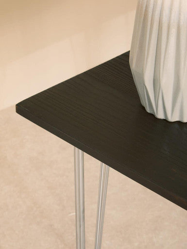 Silver Chrome Metal Legs and Brown Elm Wood Top Table, District