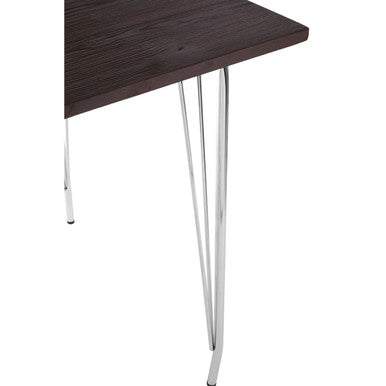 Silver Chrome Metal Legs and Brown Elm Wood Top Table, District