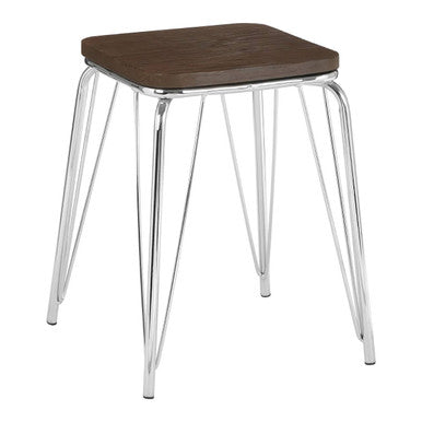 District Chrome Wood Stool with Metal Legs