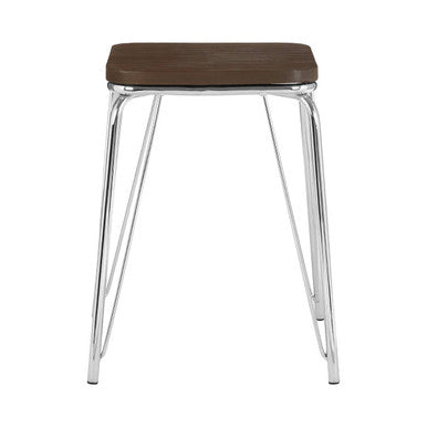 District Chrome Wood Stool with Metal Legs