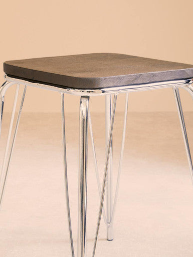 District Chrome Wood Stool with Metal Legs