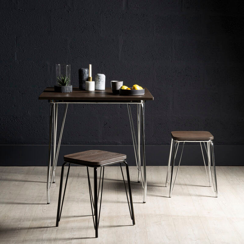 District Chrome Wood Stool with Metal Legs
