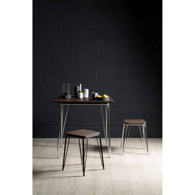 District Chrome Wood Stool with Metal Legs