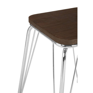District Chrome Wood Stool with Metal Legs