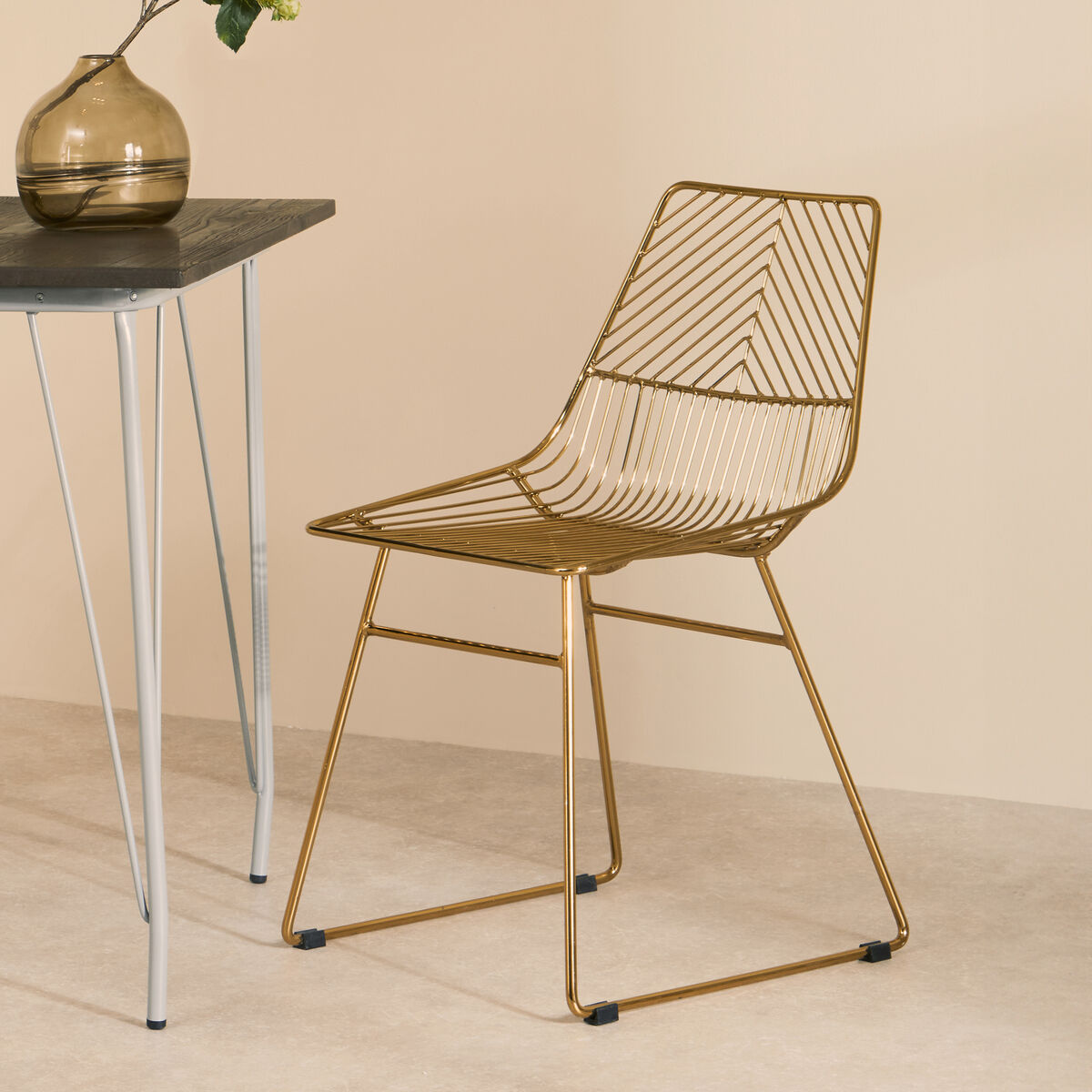 Small Gold Finish Metal Wire Chair | District