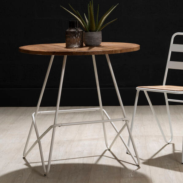 White Metal Legs and Natural Elm Wood Top Round Dining Table, District