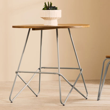 Grey Metal Legs and Natural Elm Wood Top Round Dining Table, District