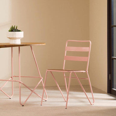 Pink Metal Legs and Natural Elm Wood Top Round Dining Table, District