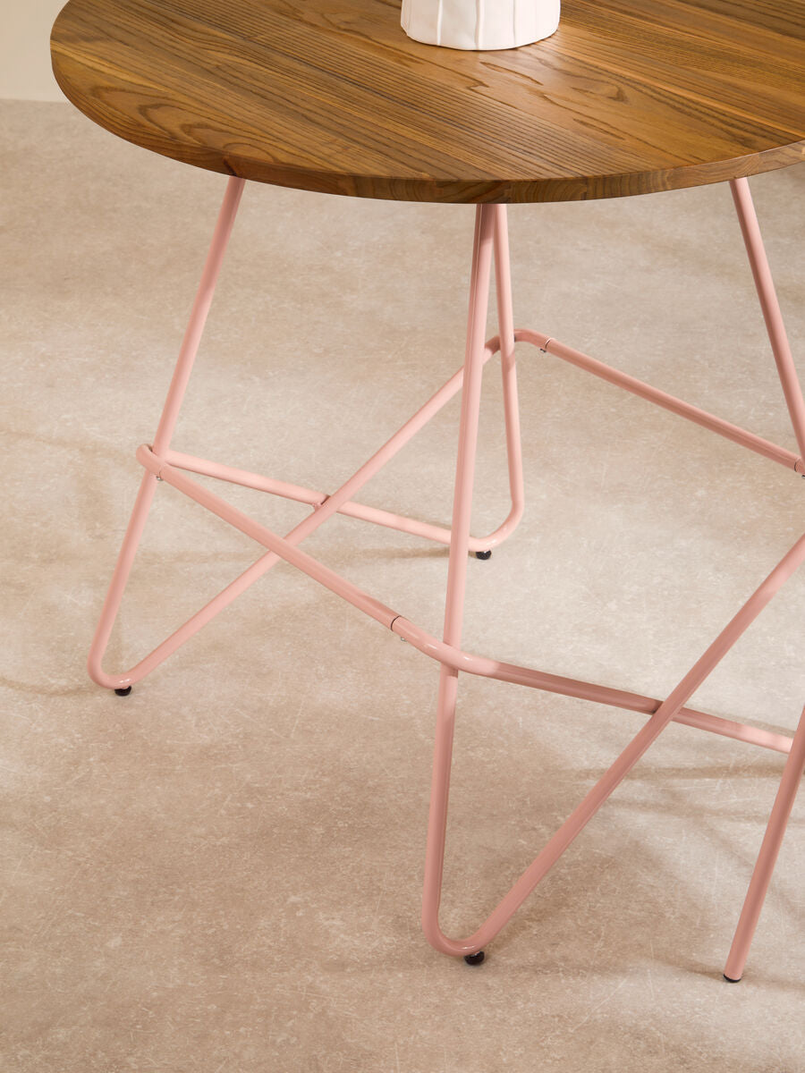 Pink Metal Legs and Natural Elm Wood Top Round Dining Table, District