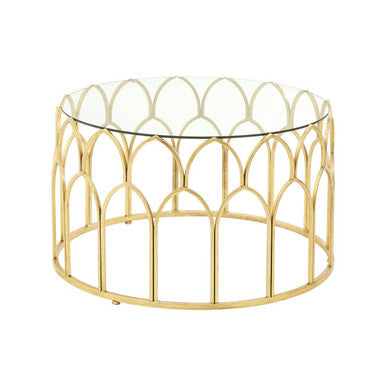 Round Glass Top and Gold Leaf Frame Coffee Table, Merlin