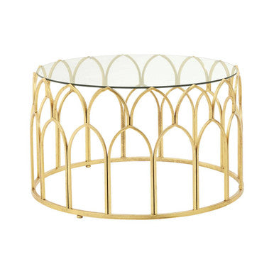 Round Glass Top and Gold Leaf Frame Coffee Table, Merlin