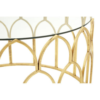 Round Glass Top and Gold Leaf Frame Coffee Table, Merlin
