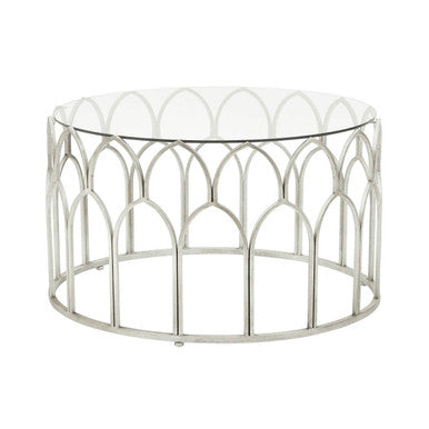 Round Glass Top and Silver Leaf Frame Coffee Table, Merlin