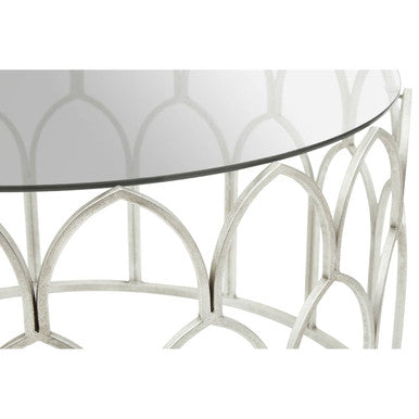 Round Glass Top and Silver Leaf Frame Coffee Table, Merlin