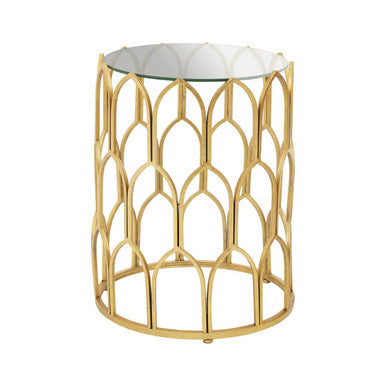 Gold Round Side Table with Geometric Design, Merlin